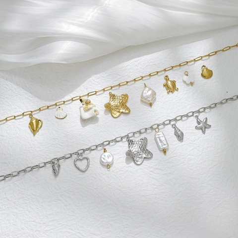 Stainless Steel Marine Life Pendants DIY Jewelry Accessories 18K Gold Silver Plated Turtle Shell Starfish Heart Charms