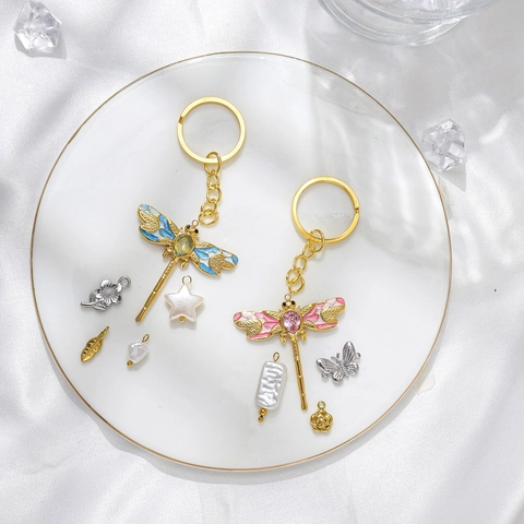 Stainless Steel Enamel Dragonfly Flower Butterfly Leaf Pendant Charms DIY Jewelry 18K Gold Plated Fashion Accessories