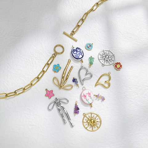 Edelstahl Emaille Blume Herz Schleife Sonne Böser Blick Anhänger Für DIY Schmuckherstellung Zubehör Für Damen Schmuck