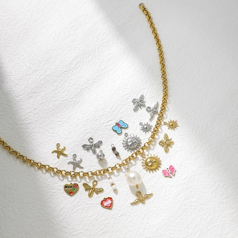 Edelstahl Herz Schleife Biene Seestern Sonne Anhänger Für Valentinstag DIY Schmuckzubehör Galvanisierte Charms