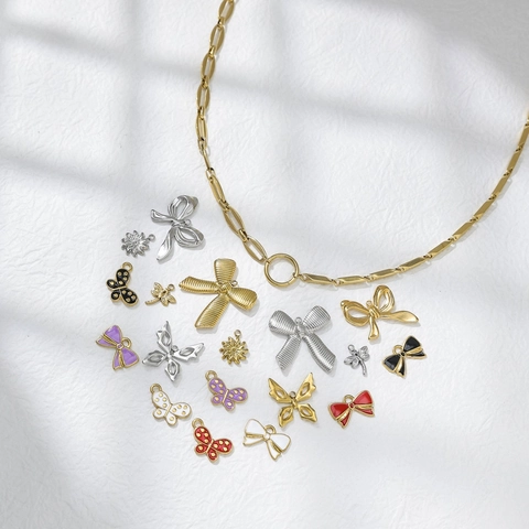 Stainless Steel Butterfly Dragonfly Bowknot Flower Pendants DIY Jewelry Charms For Keychain Necklace Making Accessories