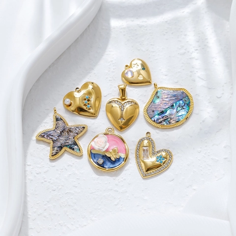 Roestvrij Staal 18K Verguld Hart Zeester Schelp Hangers Voor DIY Sieraden Maken Strass Kunstparel Emaille Charms Voor Vrouwen Accessoires