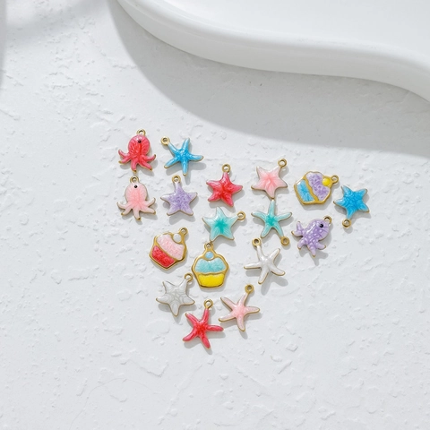 DIY Jewelry Making Charms Enamel Stainless Steel Octopus Starfish Cupcake Pendants For Keychain Bracelet Necklace Craft
