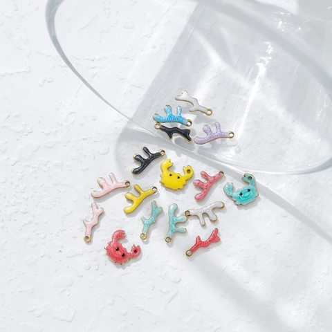 Stainless Steel Crab Coral Dripping Oil Pendants For DIY Necklace Bracelet Earrings Colorful Enamel Sea Animal Charms Jewelry Accessories