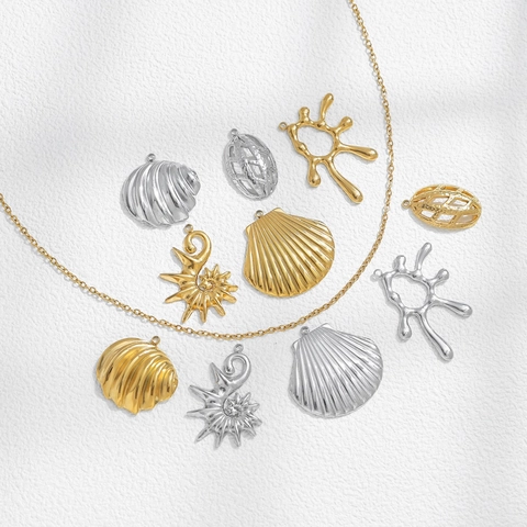 304 Stainless Steel Ocean Life Shell Scallop Sun Rugby Pendant DIY Jewelry Keychain Necklace Accessories Gold Silver Charms