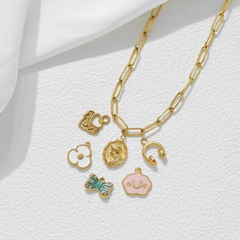 Pendentifs en Acier Inoxydable Émaillé pour Bijoux DIY Nœud Cœur Nuage Fleur Casque Charms pour Fabrication de Colliers