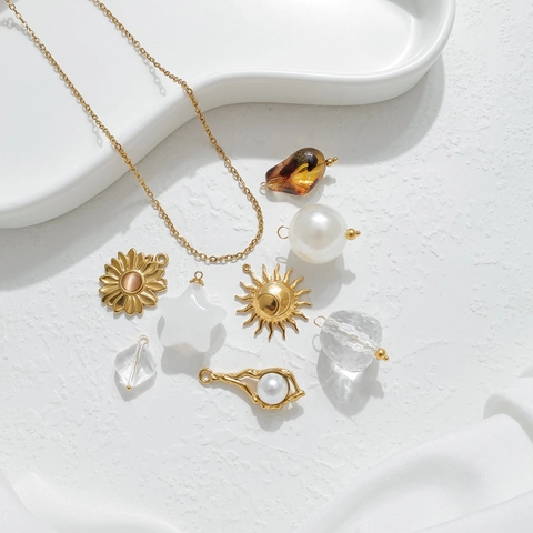 Roestvrijstalen Zonnebloem Onregelmatige Parel Hanger DIY Sieraden Maken Goud Verguld Zon Ster Sleutelhanger Accessoire