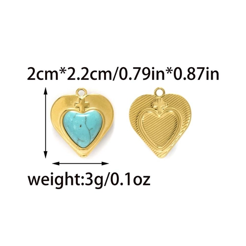 Bohemian Stainless Steel Turquoise Pendant Heart Fan Shape For DIY Necklace Sweater Chain Jewelry Making Accessories
