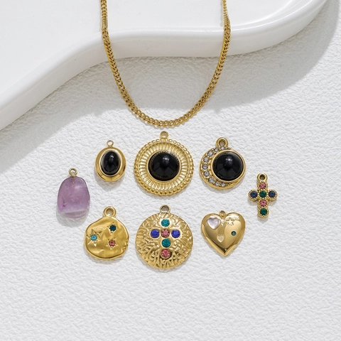 Pendentif Seul en Acier Inoxydable Vintage (Sans Chaîne) Avec Pierre Naturelle Croix Cœur Forme de Lune Strass Accessoires Bijoux DIY