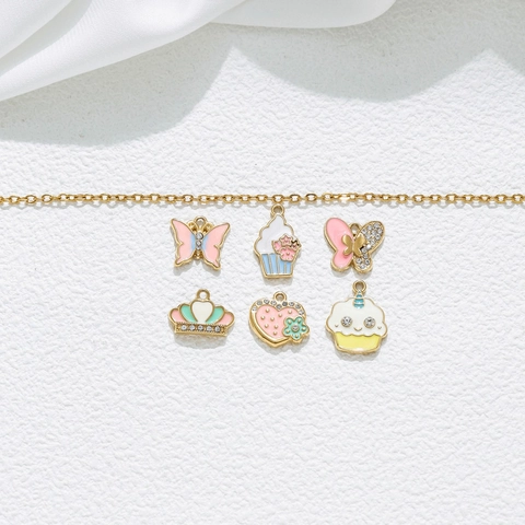 Stainless Steel Enamel Butterfly Heart Crown Cupcake Charms Rhinestone Pendants Only For DIY Jewelry Making Women Girls Gift