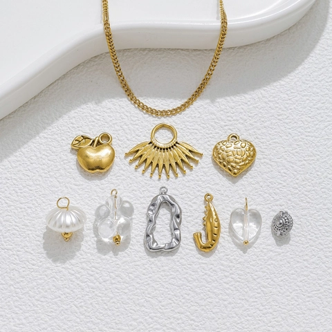 Stainless Steel Pendants Heart Apple Shrimp Shape DIY Jewelry Making Accessories For Necklace Bracelet Gold Silver Metal Charms