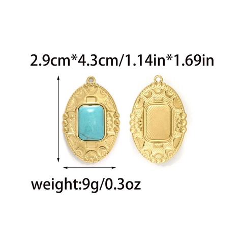 Vintage Stainless Steel Turquoise Pendant Charm For DIY Jewelry Making Bohemian Hamsa Hand Sunflower Ocean Theme Accessory