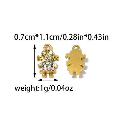 Stainless Steel Rhinestone Cross Heart Little Girl Bell Pendants For DIY Jewelry Making Gold Plated Charms For Necklace