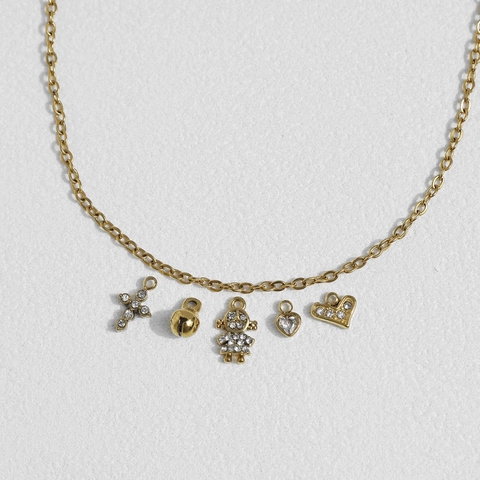 Stainless Steel Rhinestone Cross Heart Little Girl Bell Pendants For DIY Jewelry Making Gold Plated Charms For Necklace