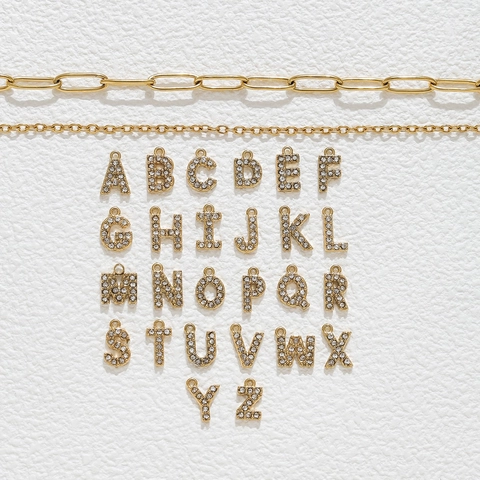 Stainless Steel 18K Gold Plated English Alphabet Pendant Rhinestone Inlaid DIY Letter Jewelry Accessory For Necklace Making