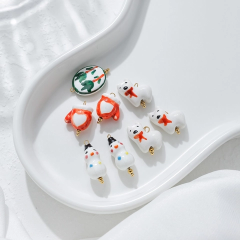 Ceramic Stainless Steel Christmas Pendants DIY Jewelry Accessories Hand Painted Snowman Tulip Animal Glove Charms