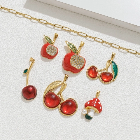 Colgantes de Acero Inoxidable Fruta Seta Esmalte Cereza Manzana Dijes Para Hacer Joyas DIY Accesorios de Llavero