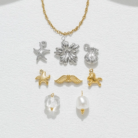 Stainless Steel DIY Jewelry Pendants Starfish Wing Trojan Horse Flower Fortune Bag Artificial Pearl Pendants For Necklace Bracelet Making