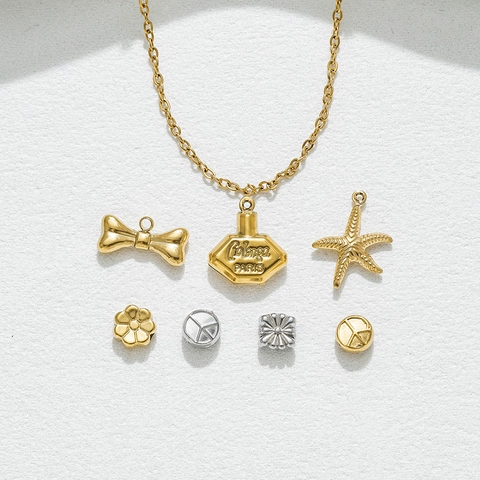 Stainless Steel DIY Jewelry Accessories Bow Starfish Perfume Bottle Pendants Peace Sign Spacer Beads For Jewelry Making