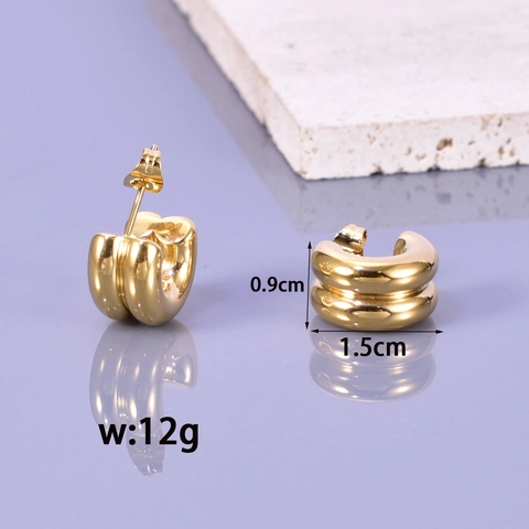 Fashion Titanium Steel C-Shaped Hoop Earrings For Women 18K Gold Plated Mixed Metal Dual Circle Geometric Heart Stud Earrings