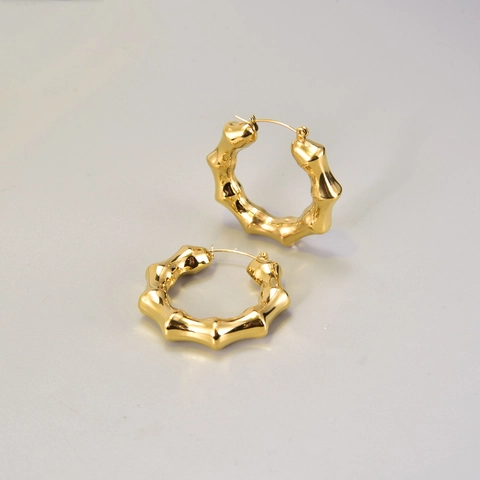 Minimalist 18K Gold Plated 316L Stainless Steel Bamboo Joint Hoop Earrings For Women Vintage Bamboo Pattern Circle Earrings