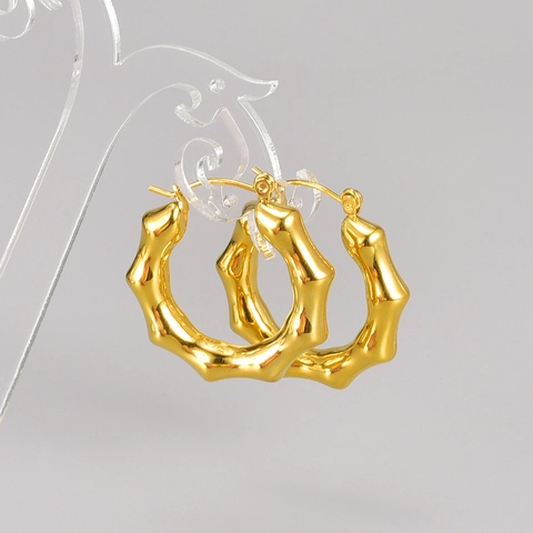 Minimalist 18K Gold Plated 316L Stainless Steel Bamboo Joint Hoop Earrings For Women Vintage Bamboo Pattern Circle Earrings