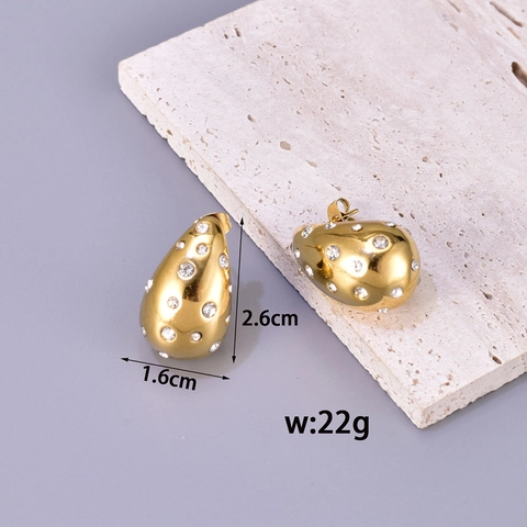 Edelstahl Tropfen Ohrstecker 18K Vergoldet Hohle Wassertropfen Strass Künstliche Perle Ohrringe Für Damen