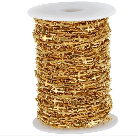Cadena de Cruz de Acero Inoxidable Bañada en Oro 18K Titanio Cruz Enlazada para DIY Collar Pulsera Hacer Joyas