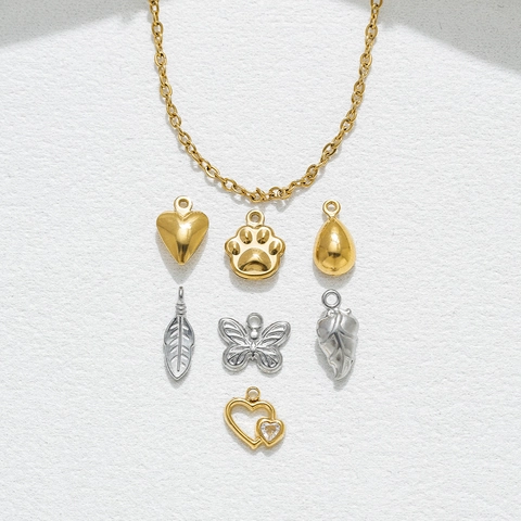 Pendentifs en Acier Inoxydable Plaqué Or 18K Papillon Cœur Patte de Chat Goutte d'Eau Feuille Plume Strass Accessoires de Bijouterie DIY