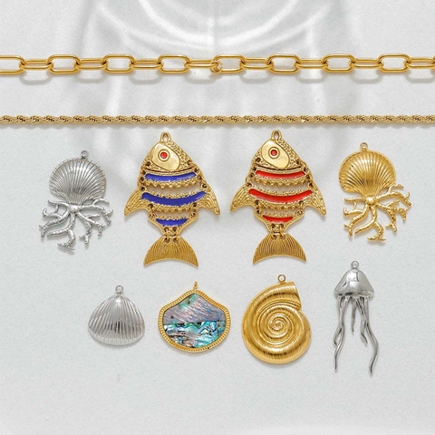 Ocean Theme Stainless Steel Marine Pendants Octopus Jellyfish Fish Shell Charms For DIY Necklace Jewelry Making Accessories