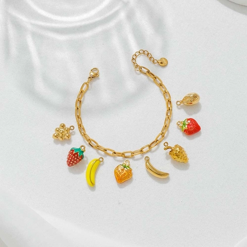 Stainless Steel Fruit Pendants DIY Jewelry Accessories Strawberry Banana Lemon Drip Oil Gold Charms For Necklace Bracelet Making