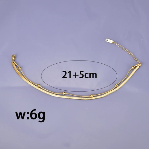 Tobillera de Doble Capa de Acero de Titanio para Mujer Chapado en Oro de 18K Cadena de Serpiente Cuentas Joyería de Moda de Verano