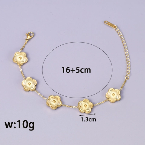 18K Gold Plated Titanium Steel Flower Bracelet For Women Double Sided Clover Charm Adjustable Chain Elegant Jewelry Gift