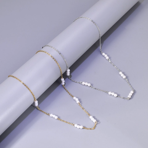 Minimalist Stainless Steel Imitation Artificial Pearl Necklace For Women Gold Silver Plated Elegant Dainty Clavicle Chain Jewelry