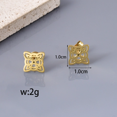 Edelstahl Keltischer Hexenknoten Ohrstecker 18K Vergoldet Vintage Geometrisch Hohl Kleine Ohrringe Schmuck Geschenk Damen