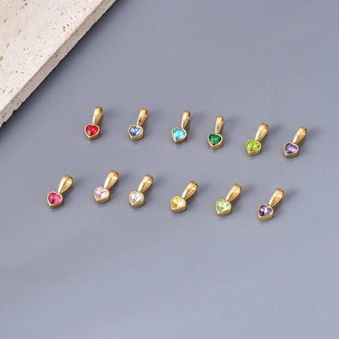 Roestvrij Staal Hart Zirkonia Hanger Ketting Voor Vrouwen Geboortesteen DIY Sieraden Accessoires Goud Vergulde Ketting