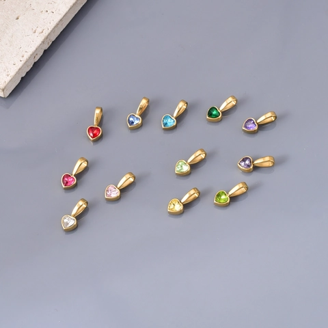 Roestvrij Staal Hart Zirkonia Hanger Ketting Voor Vrouwen Geboortesteen DIY Sieraden Accessoires Goud Vergulde Ketting