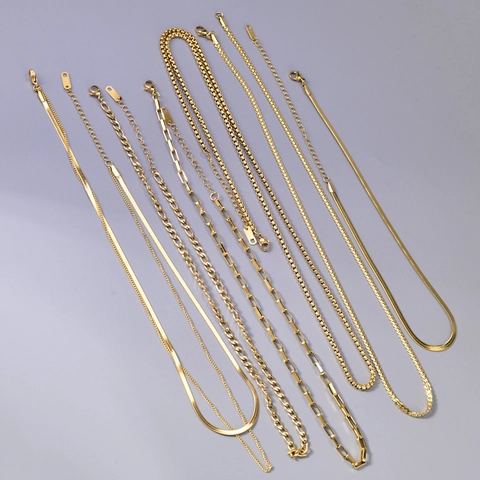 Collier Chaîne Minimaliste en Acier Inoxydable Plaqué Or 18K pour Femme Géométrique Figaro Box Paperclip Snake Bijoux