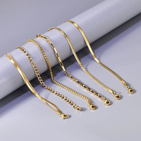 Collier Chaîne Minimaliste en Acier Inoxydable Plaqué Or 18K pour Femme Géométrique Figaro Box Paperclip Snake Bijoux