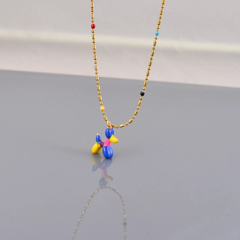 18K Gold Plated Stainless Steel Balloon Dog Pendant Necklace Colorful Enamel Animal Art Jewelry For Women Necklaces