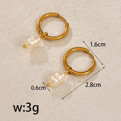 Minimalistische Titanstahl 18K Vergoldete Reifenohrringe Mit Süßwasserperle Elegante Barockstil Schmuck Für Damen