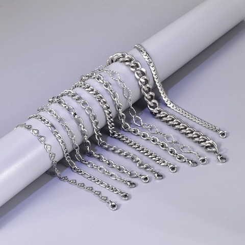 Titanium Steel Chain Necklace For Men Women Hip Hop Streetwear Silver Flat Snake Heart Figaro Cuban Curb Link Necklace Adjustable Jewelry