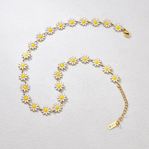 Roestvrij Staal Achttien Karaat Verguld Madeliefje Bloem Ketting Armband Emaille Bloemen Pastoraal Sieraden Voor Vrouwen Madeliefje Sieraden Cadeau