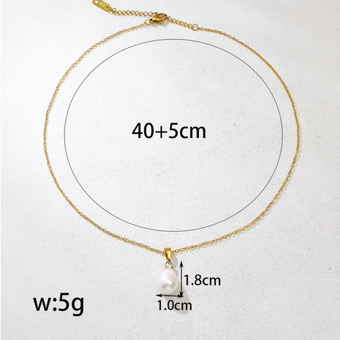 Collana con Ciondolo a Goccia d'Acqua in Acciaio Inossidabile Vintage per Donna Perla Artificiale Placcata Oro Gioielli