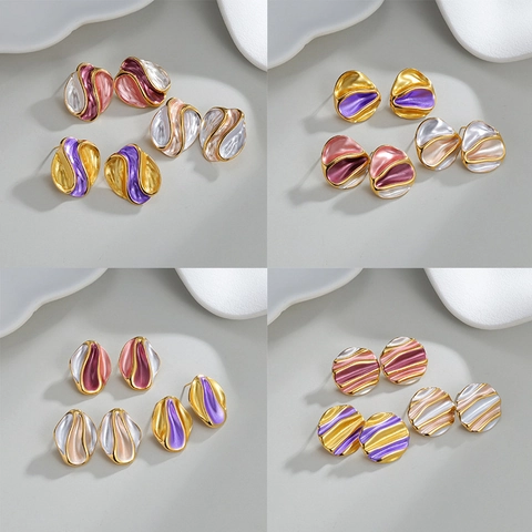 Boucles d'Oreilles Clous en Émail Plissé Irrégulier en Acier Inoxydable Boucles d'Oreilles Artistiques Vintage pour Femmes