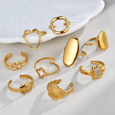 Edelstahl 14K Vergoldet Offener Ring Für Damen Geometrisches Herz Knoten Kleeblatt Verstellbar Minimalistischer Schmuck