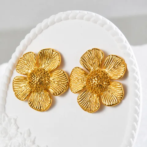Boucles d'Oreilles Clous Florales en Acier Inoxydable pour Femmes Plaquées Or Argent Design de Fleur Élégante Perle Artificielle Strass Bijoux