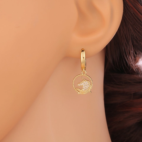 Orecchini a Cerchio in Rame con Zirconi Cavalluccio Marino Unicorno Placcati Oro 18K Gioielli da Donna Quotidiani