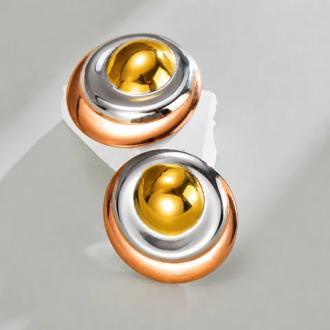 Vintage Edelstahl Dreifarbige Runde Konvexe Ohrstecker Französischer Stil Geometrische Strukturierte Ohrringe Damen Schmuck
