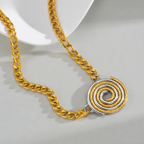 Zweifarbiges Spiraltextur-Scheiben-Edelstahl-Schmuckset Für Damen Gold Silber Panzerkette Halskette Armband Schmuckset